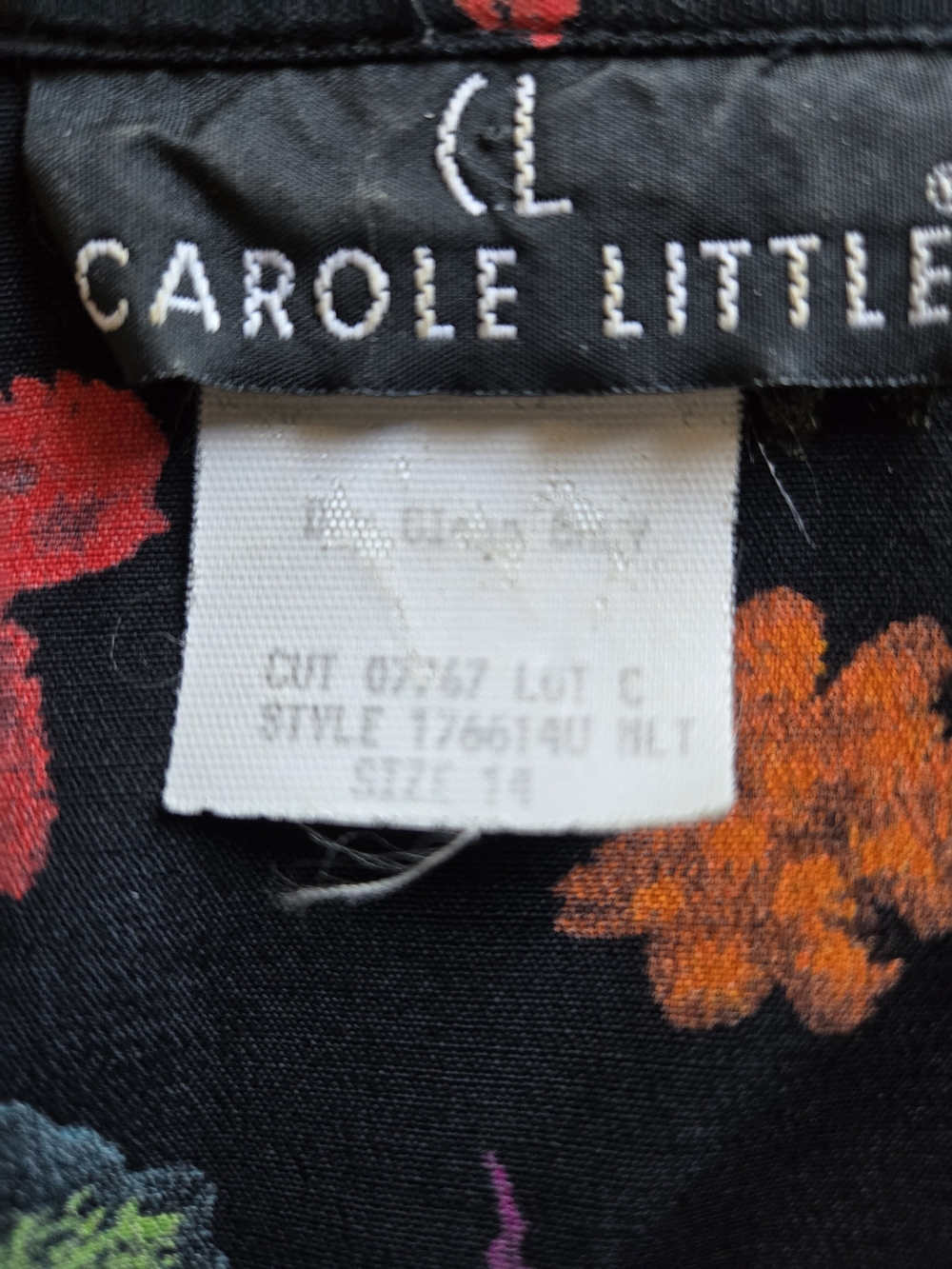 Carole Little Black Short-Sleeve Floral Button-Up Blouse with Neon Accents - Picture 2 of 3